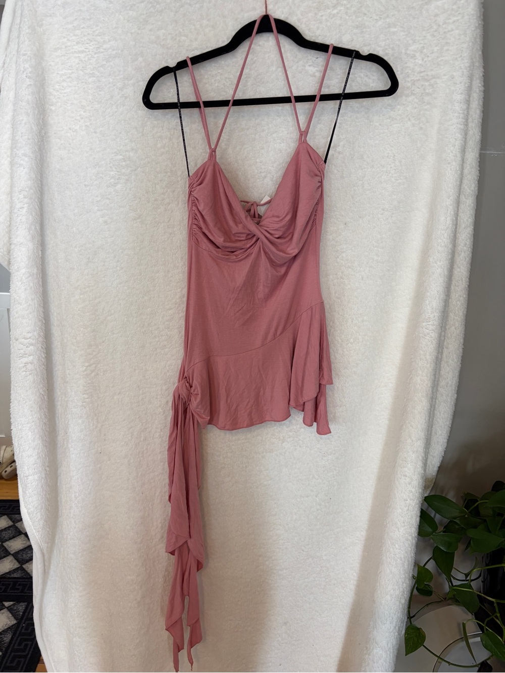 NWT Y2K Disty Rose Cowl Neck Strappy Asymmetrical Ruffle Top – Size S